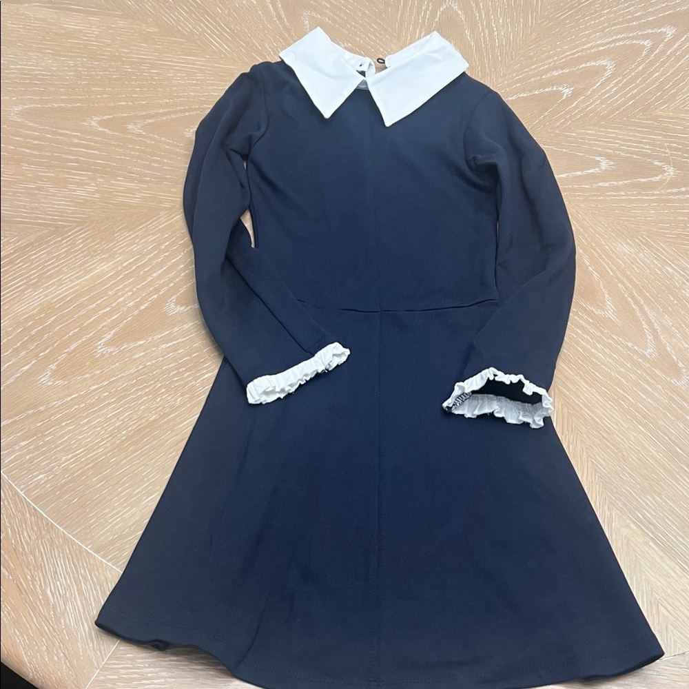Combination Poplin Dress with White Collar and Cuffs